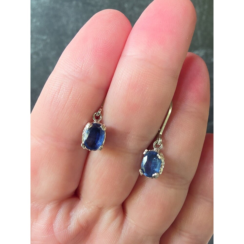 925 Sterling Silver Blue Spinel Dangling Leverback Earrings Vintage